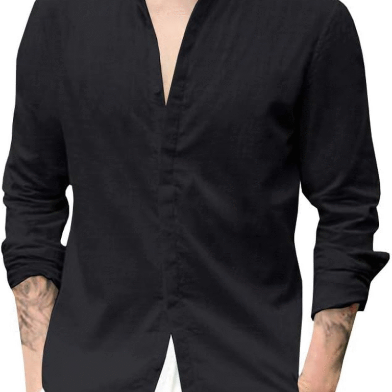 Mens Button up Shirts Linen Beach Long Sleeve Casual Cotton Summer Lightweight Tops - Image 2