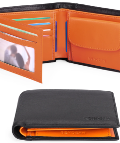 Men's Trifold Leather Wallet RFID Blocking with 8 Card Slots