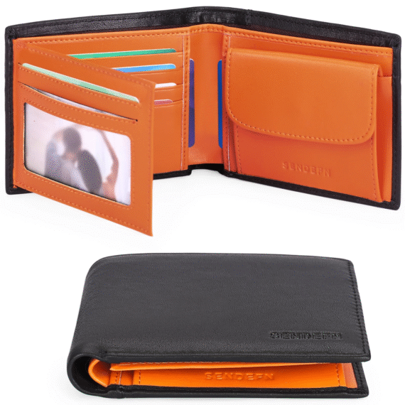 Men's Trifold Leather Wallet RFID Blocking with 8 Card Slots