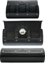 Luxury Travel Watch Case – Sleek 3-Watch Organizer in Black Vegan Leather - Image 2