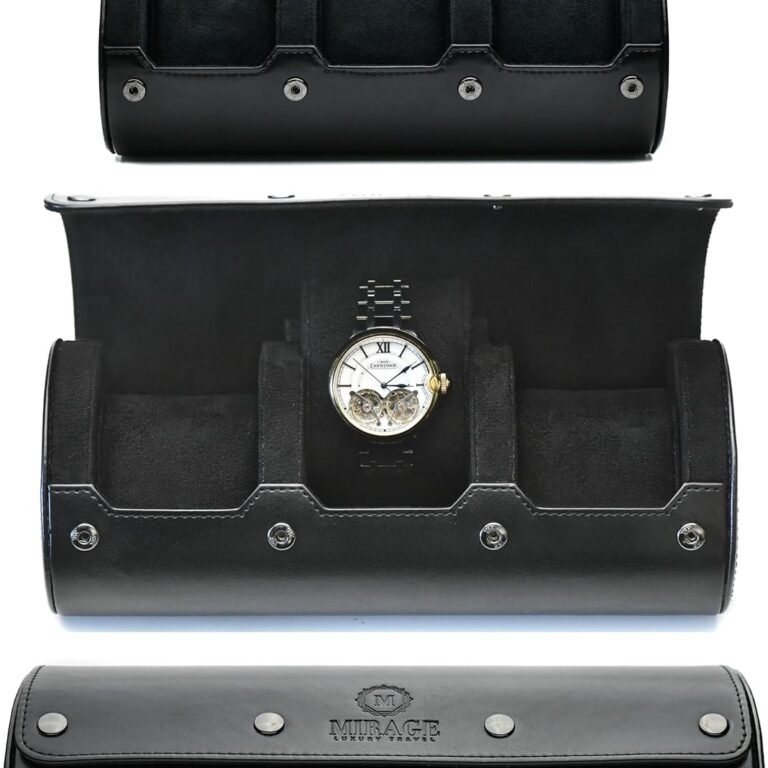 Luxury Travel Watch Case – Sleek 3-Watch Organizer in Black Vegan Leather - Image 2