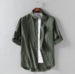 Men's Linen Stand Collar Loose Shirt - Image 3