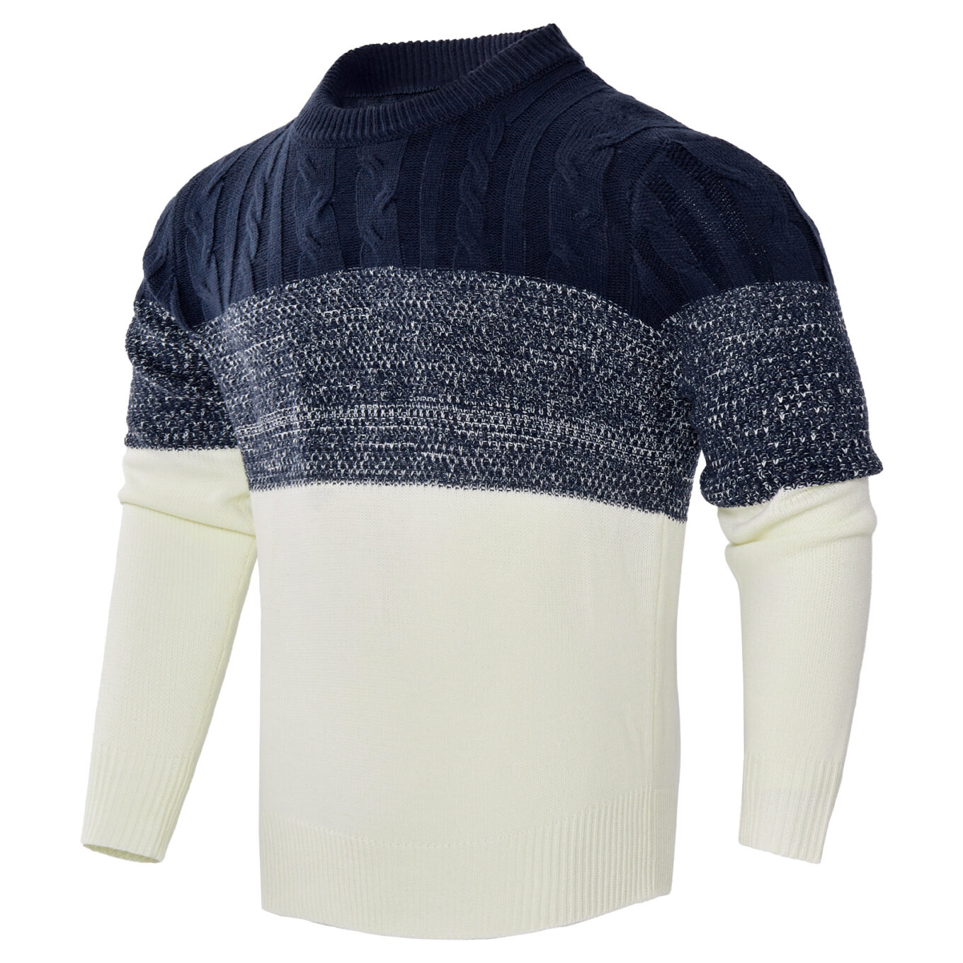Men's Casual Color Block Long Sleeve Cable Knit Pullover Hoodie