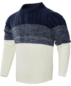 Men's Casual Color Block Long Sleeve Cable Knit Pullover Hoodie