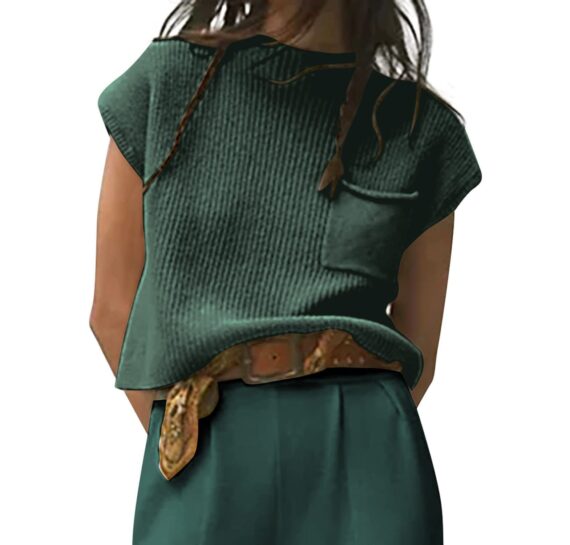 Women's Knitted Sleeveless Pocket Casual Rib Pullover Vest - Image 8