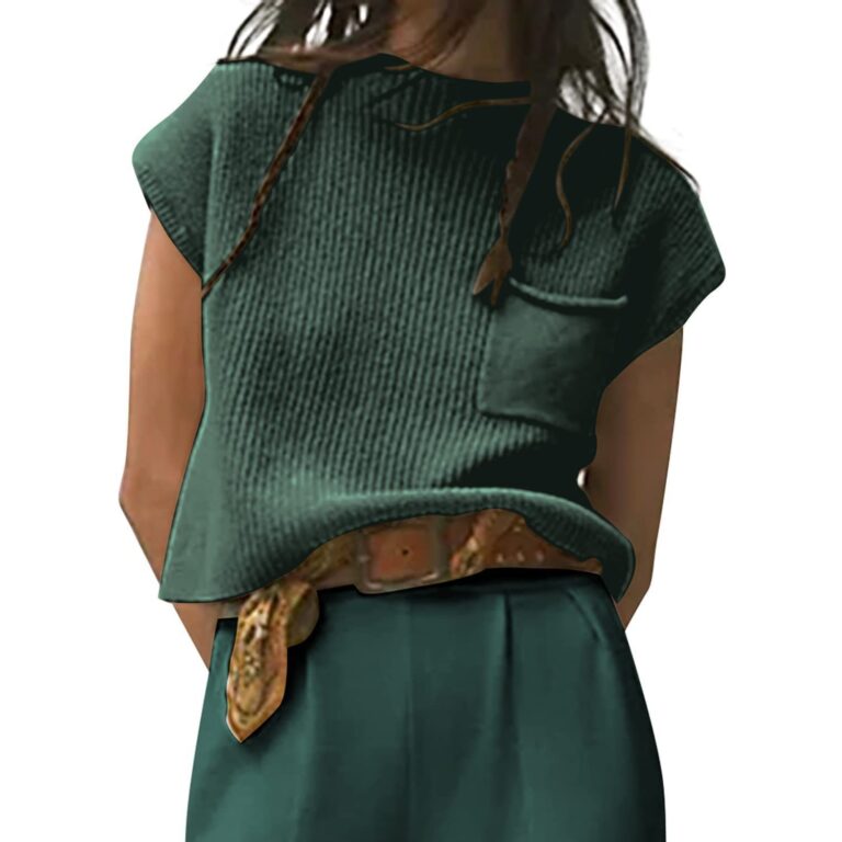 Women's Knitted Sleeveless Pocket Casual Rib Pullover Vest - Image 8