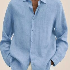 Men's Solid Color Stand Collar Shirt – Stylish Long Sleeve Casual Wear