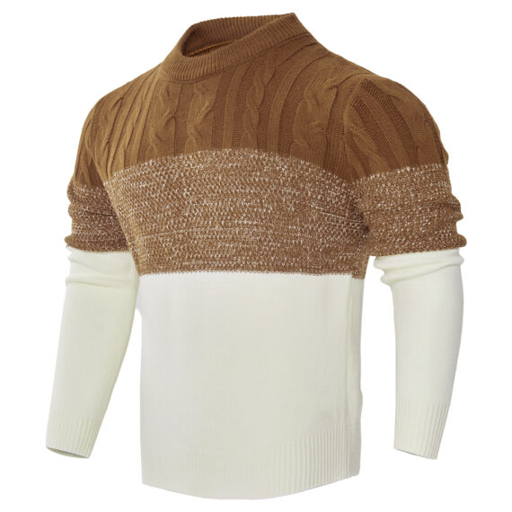 Men's Casual Color Block Long Sleeve Cable Knit Pullover Hoodie - Image 2