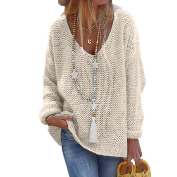 V-neck Long Sleeve Knit Top - Image 2
