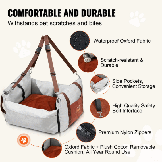 VEVOR Dog Booster Car Seat Pet Car Seat for Small Dog up to 25Lbs Gray - Image 3