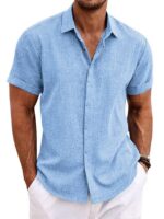 Men's Solid Color Loose Linen Short-sleeved Shirt - Image 5