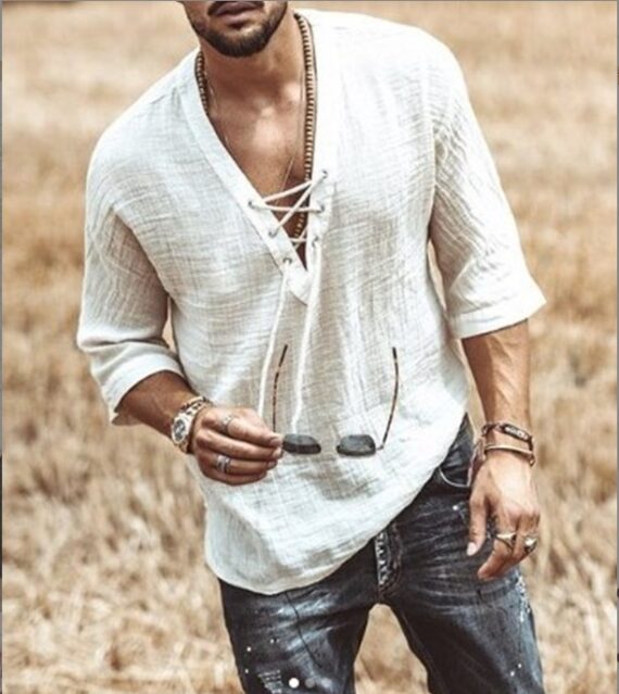 Short Sleeved Button-up Shirt For Men