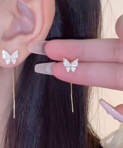 925 Silver Needle Long Tassel Butterfly Earrings