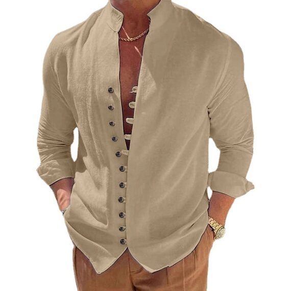 Cotton And Linen Casual Loose Long Sleeve Shirt - Image 9
