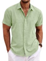 Men's Solid Color Loose Linen Short-sleeved Shirt - Image 6
