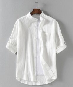 Men's Linen Stand Collar Loose Shirt
