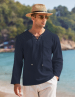 Mens Linen Beach Tee Shirts Cotton Hippie Shirts V Neck Long Sleeve Tunic Big and Tall Yoga Shirt - Image 3