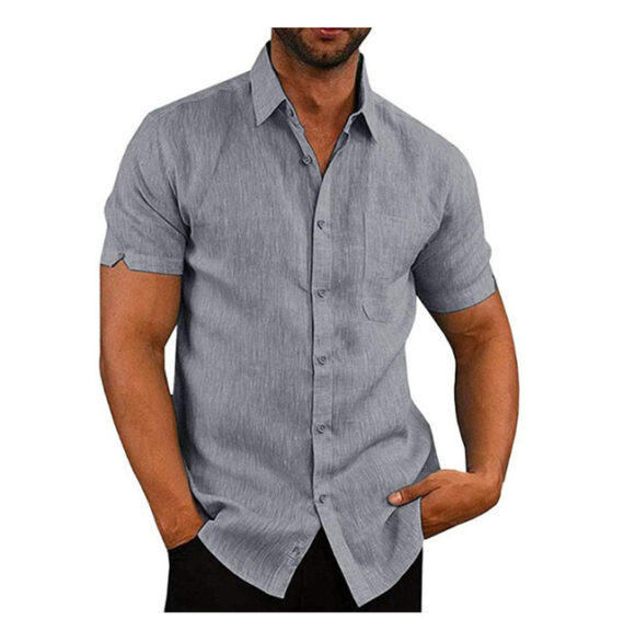 Men Short Sleeve Summer Solid Shirts - Image 3