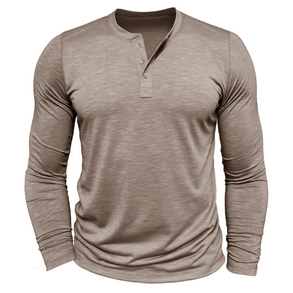 Men's Long-sleeved Henry Collar T-shirt - Image 5