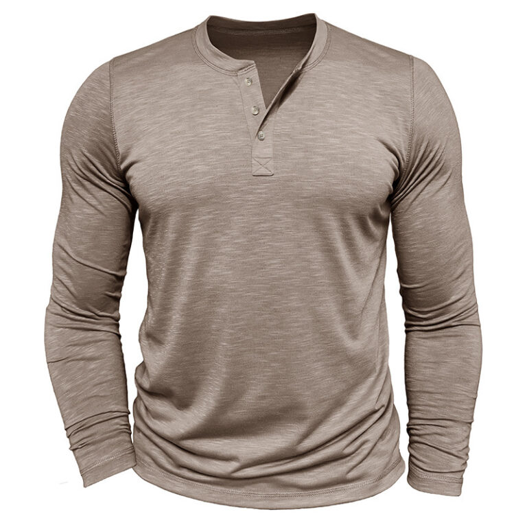 Men's Long-sleeved Henry Collar T-shirt - Image 5