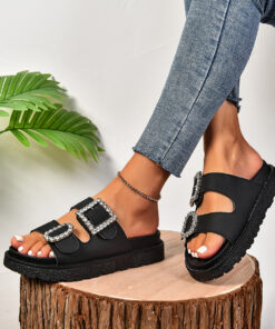Rhinestone Buckle Platform Sandals