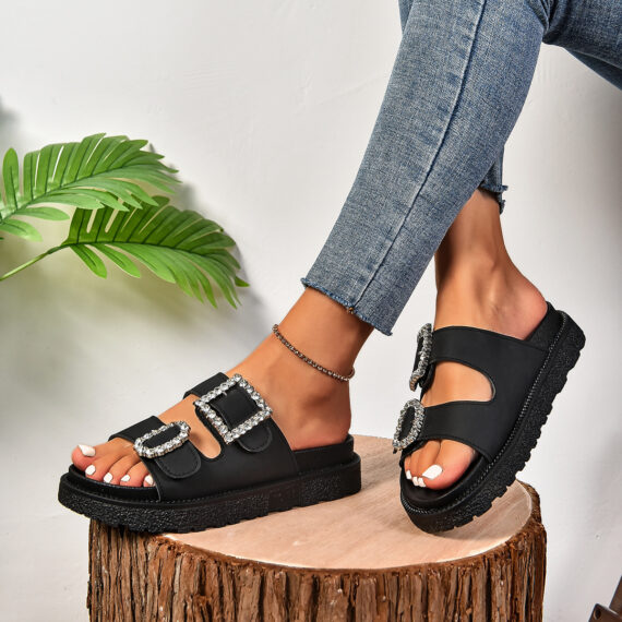 Rhinestone Buckle Platform Sandals