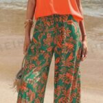 Women's V-Neck Short Sleeve Top And Botanical Print Pants