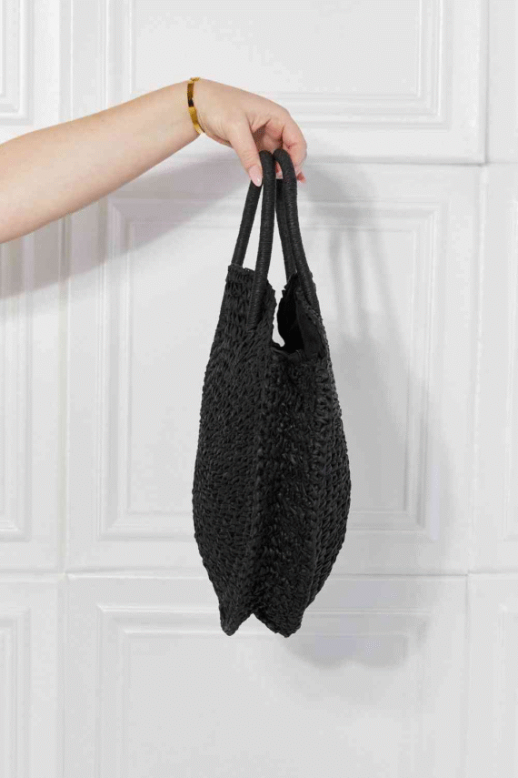 Justin Taylor Beach Date Straw Rattan Handbag in Black - Image 7