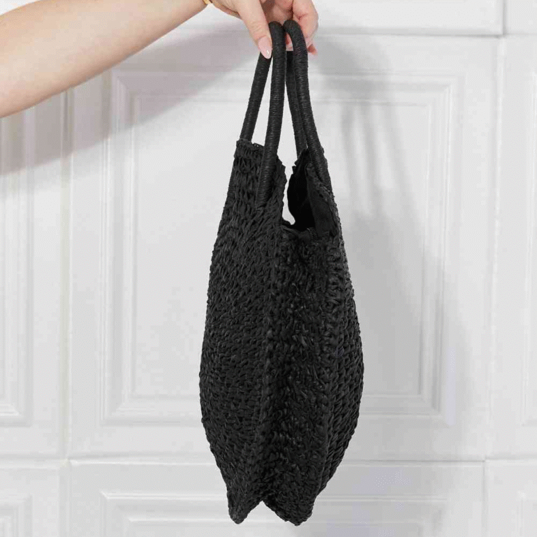 Justin Taylor Beach Date Straw Rattan Handbag in Black - Image 7