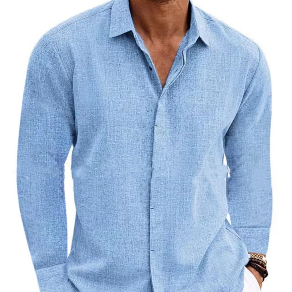 Men's Classic Long Sleeve Cotton-Linen Shirt - Image 4