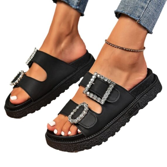Rhinestone Buckle Platform Sandals - Image 5