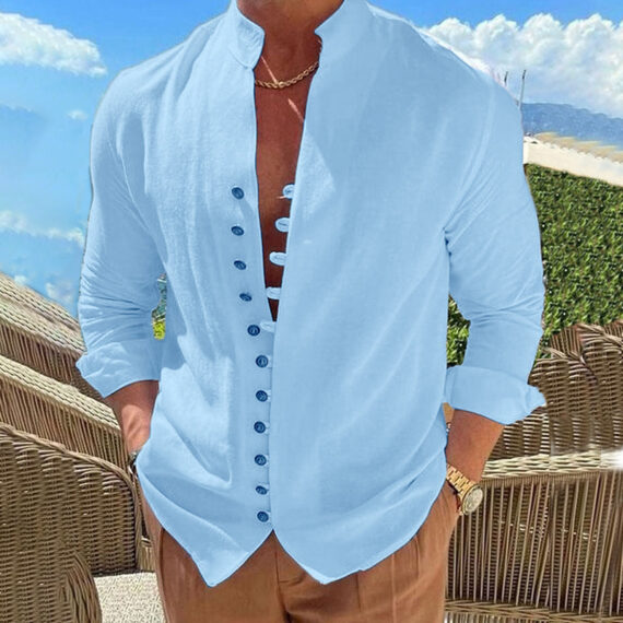 Cotton And Linen Casual Loose Long Sleeve Shirt - Image 10