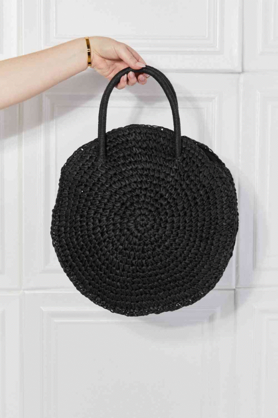 Justin Taylor Beach Date Straw Rattan Handbag in Black - Image 5