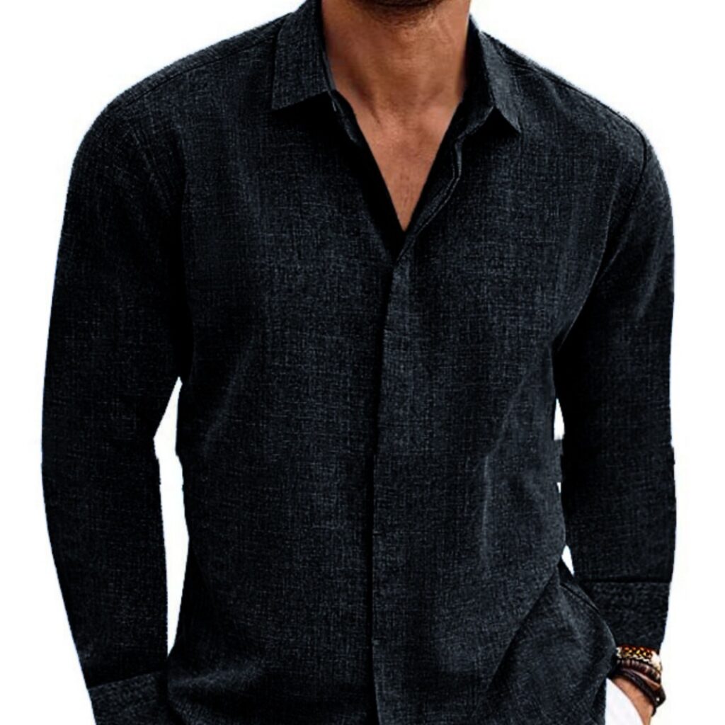 Men's Classic Long Sleeve Cotton-Linen Shirt - Image 3