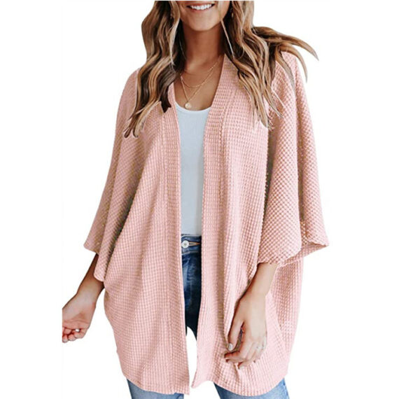 Bat Sleeve Waffle Gerson Women's Cardigan - Image 3