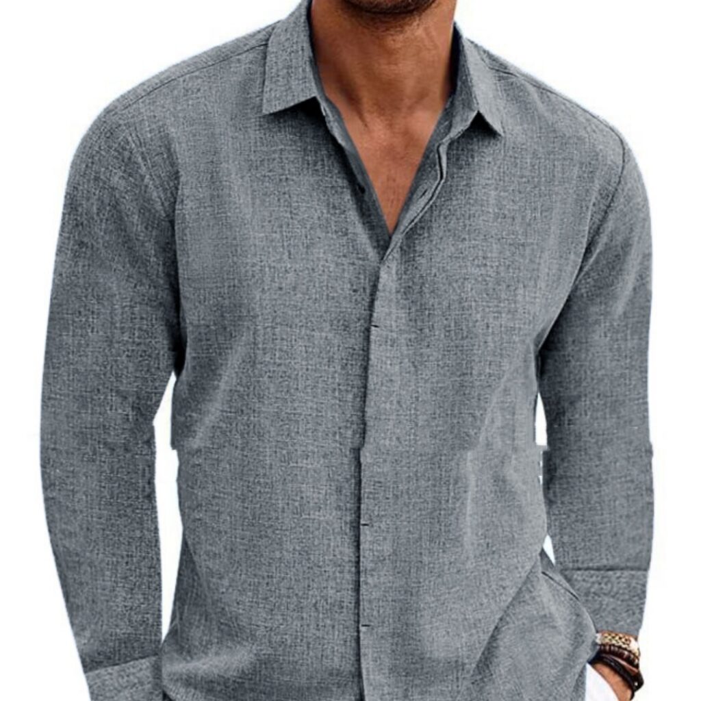 Men's Classic Long Sleeve Cotton-Linen Shirt - Image 6