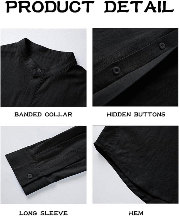 Mens Button up Shirts Linen Beach Long Sleeve Casual Cotton Summer Lightweight Tops - Image 4