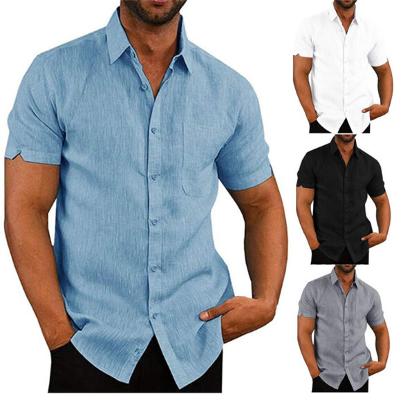 Men Short Sleeve Summer Solid Shirts - Image 7