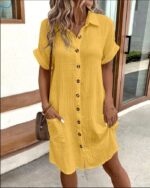 Summer Chic – Short Sleeve Button-Up Loose Mid length Dress - Image 6