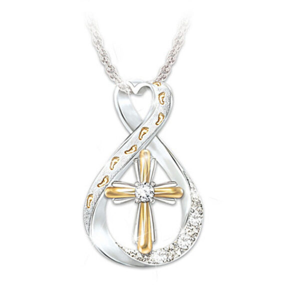 Cross Footprint Diamond Pendant Two Tone - Image 4