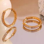 Women's Titanium Steel Rounded Edge Zircon Earrings - Image 2
