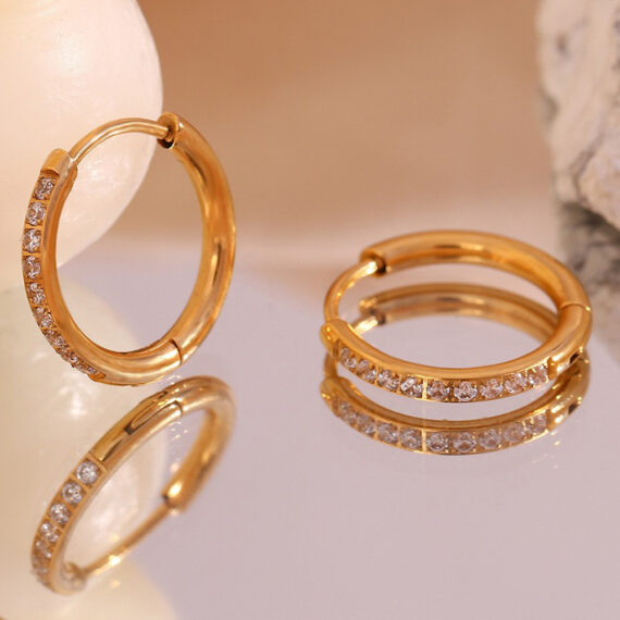 Women's Titanium Steel Rounded Edge Zircon Earrings - Image 2