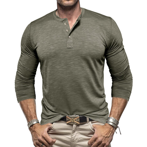 Men's Long-sleeved Henry Collar T-shirt - Image 3