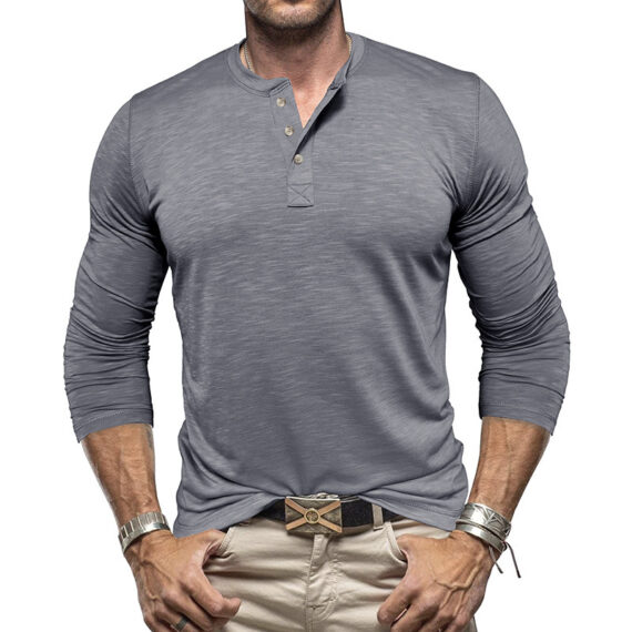Men's Long-sleeved Henry Collar T-shirt - Image 2