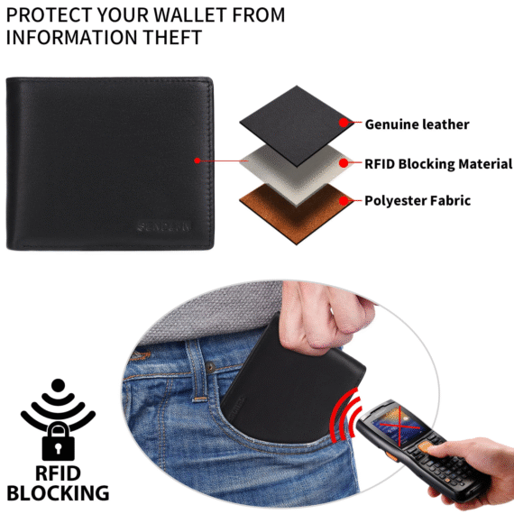Men's Trifold Leather Wallet RFID Blocking with 8 Card Slots - Image 5