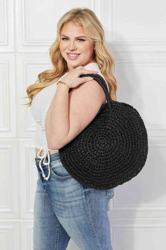 Justin Taylor Beach Date Straw Rattan Handbag in Black - Image 2