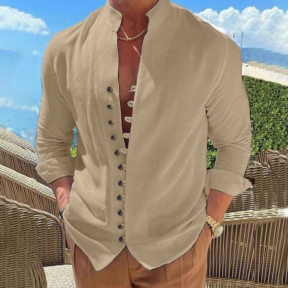 Cotton And Linen Casual Loose Long Sleeve Shirt - Image 3